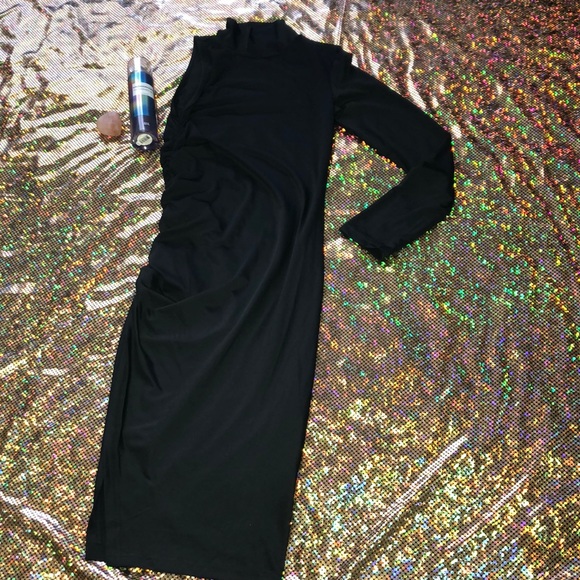 Nwot Midnight Black In & Out Sexy Mock Neck Dress - Picture 3 of 15